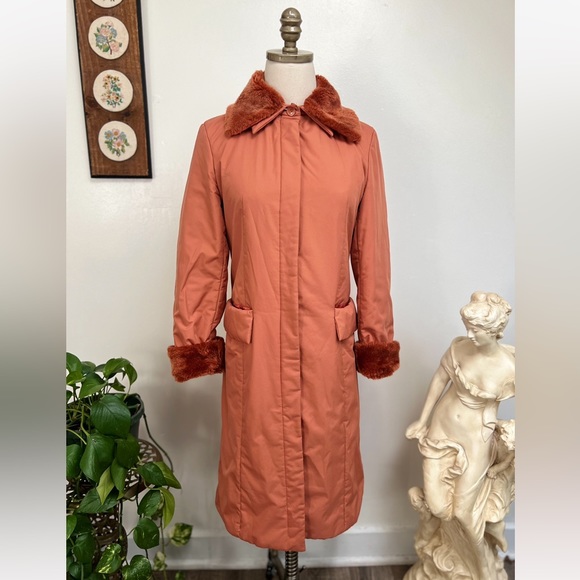 Vintage Jackets & Blazers - 1960s Vintage Burnt Orange Long Mid Weight Coat With Faux Fur Collar